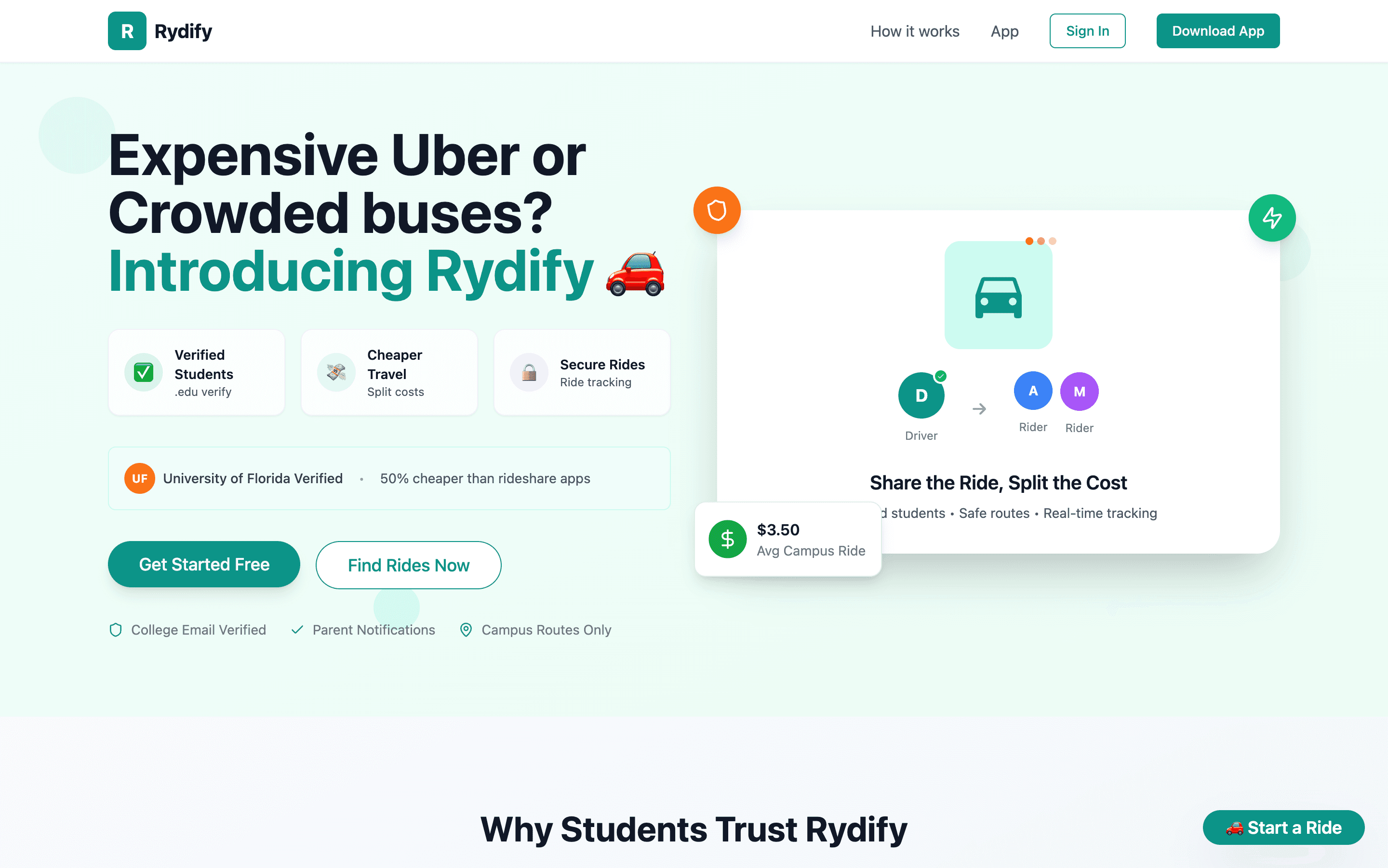 Rydify ride sharing application interface